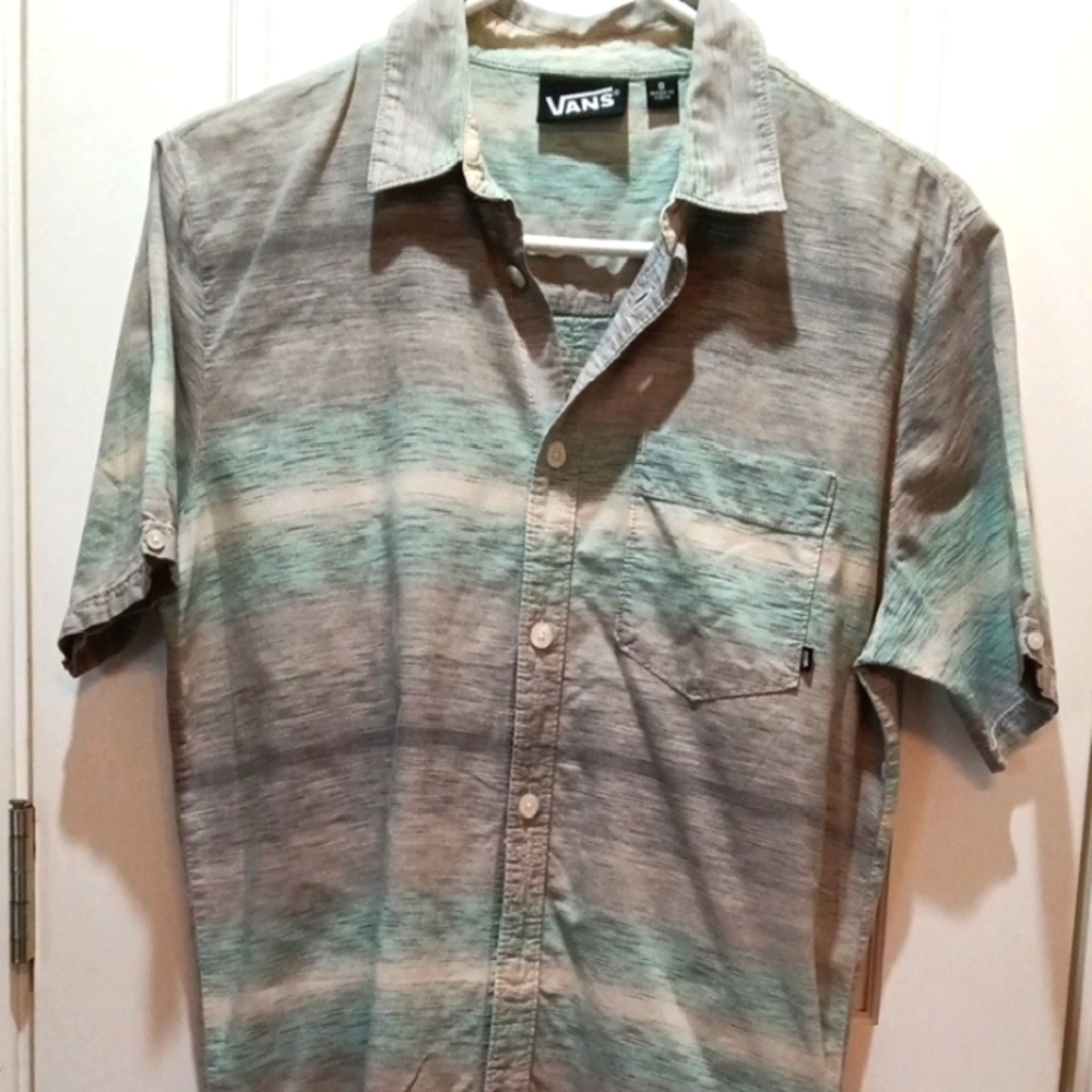 Vans Men's Blue and Gray Casual Button Down Shirt.